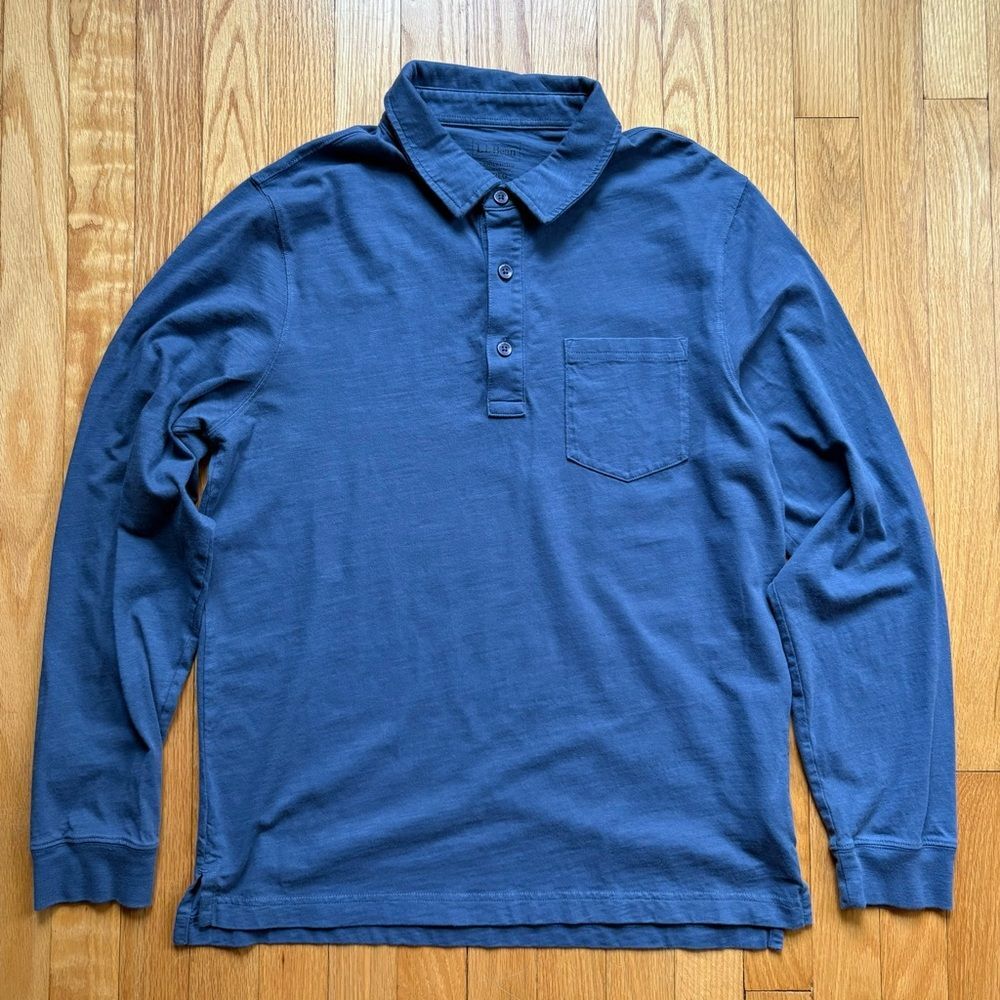 L.L. Bean Men’s Long Sleeve Polo Shirt Slightly Fitted Medium Blue Solid